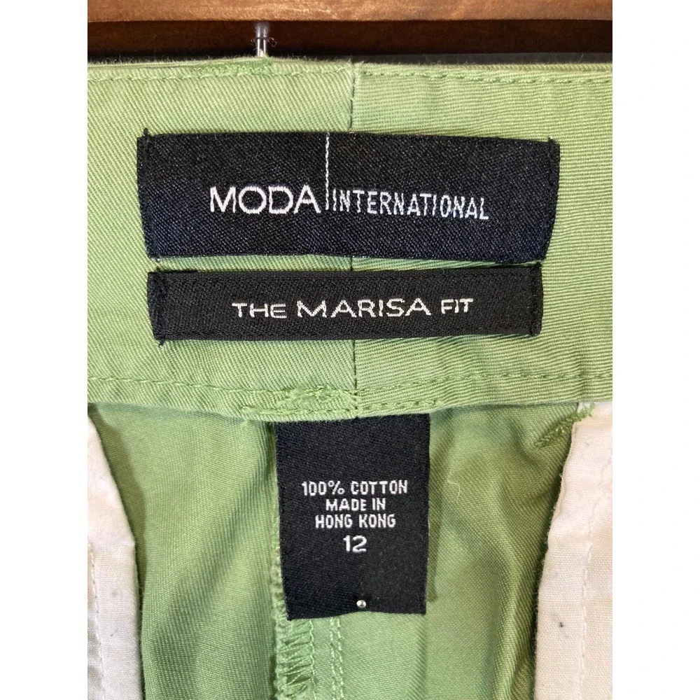 Preppy Moda International Women 12 Green Marisa Fit Cotton Straight Leg Trousers